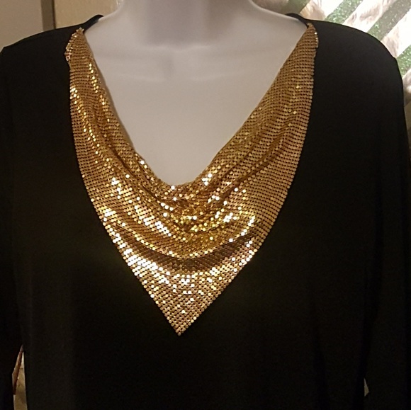 Michael kors Womens Black Gold Cowl Blouse Size M Long Sleeve Flowy - Picture 4 of 4